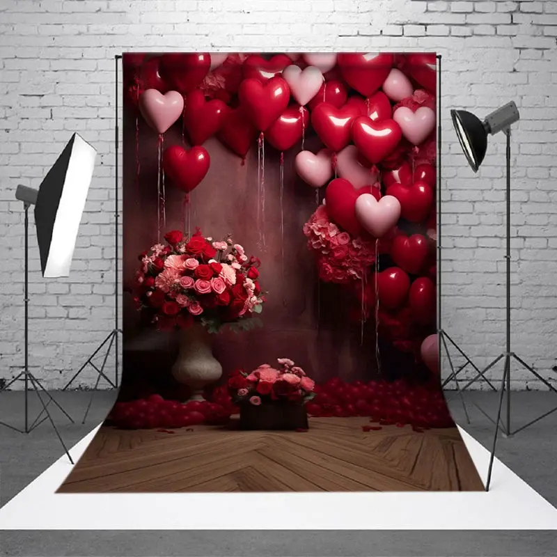 Aperturee Red Pink Love Balloon Floral Valentines Day Backdrop | Valentine Photo Backdrop | Happy Valentines Day Banner | Diy Valentine Photo Backdrop