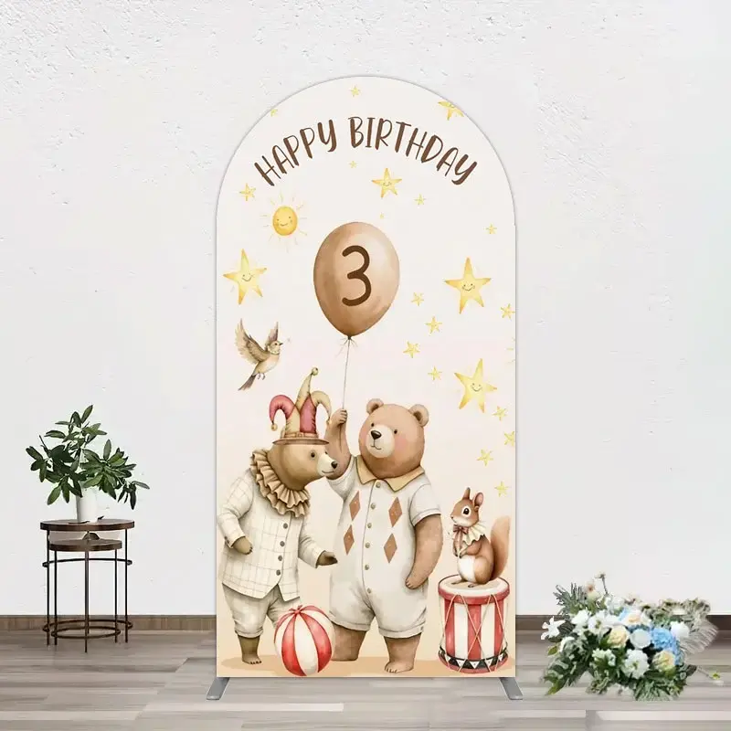 Aperturee Teddy Circus Happy Birthday Cartoon Arch Backdrop, 1.6 x 4 ft (0.5 x 1.2 m), 98.18 USD, arch backdrop kit, YMGD2Z67-AJ
