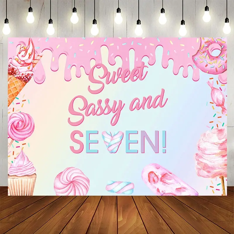 Aperturee Pink Candyland Sweet Sassy And Seven Birthday Backdrop, 5X3FT(1.5X1M), 15.07 USD, birthday backdrops, YZHD0O70-E
