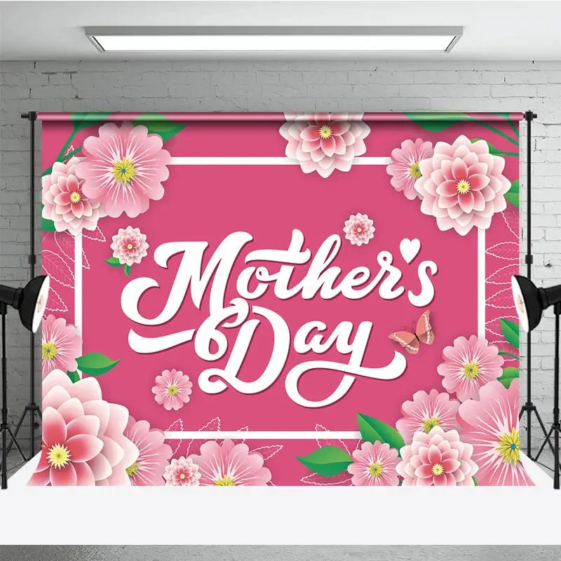 Aperturee Floral Mother's Day Backdrop, Professional Pink Paper Flowers Studio Background