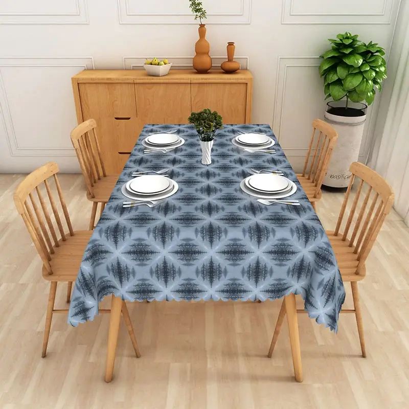 Aperturee Blue Starburst Rectangle Tablecloth, Modern Geometric Pattern Table Cover Art