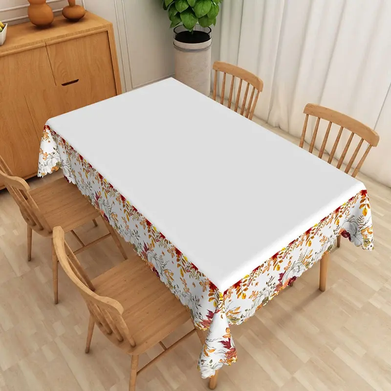Aperturee Autumn Pumpkin Patch Rectangle Tablecloth with Fall Leaf Pattern, for Thanksgiving and Harvest Dinner, 52x70in (WxH)