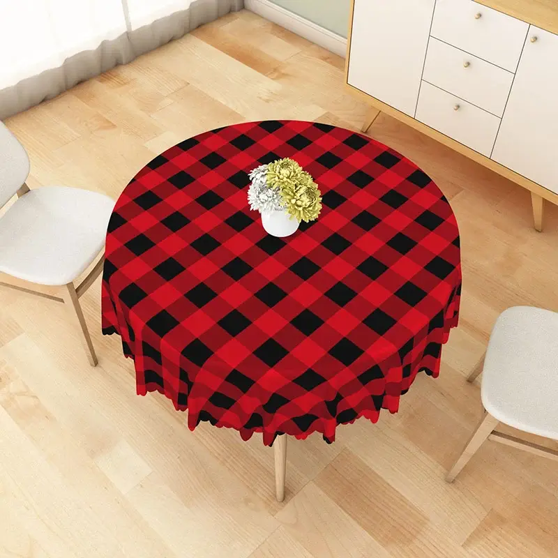 Aperturee Classic Red and Black Buffalo Plaid Round Tablecloth, Rustic Farmhouse Checkered, Holiday Kitchen Decor, Diameter 48inch