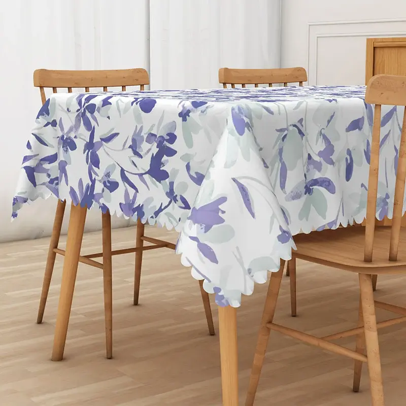 Aperturee Purple and White Floral Tablecloth, for Spring Garden Party, Wedding, or Elegant Lavender Themed Decor, 52x70in (WxH)