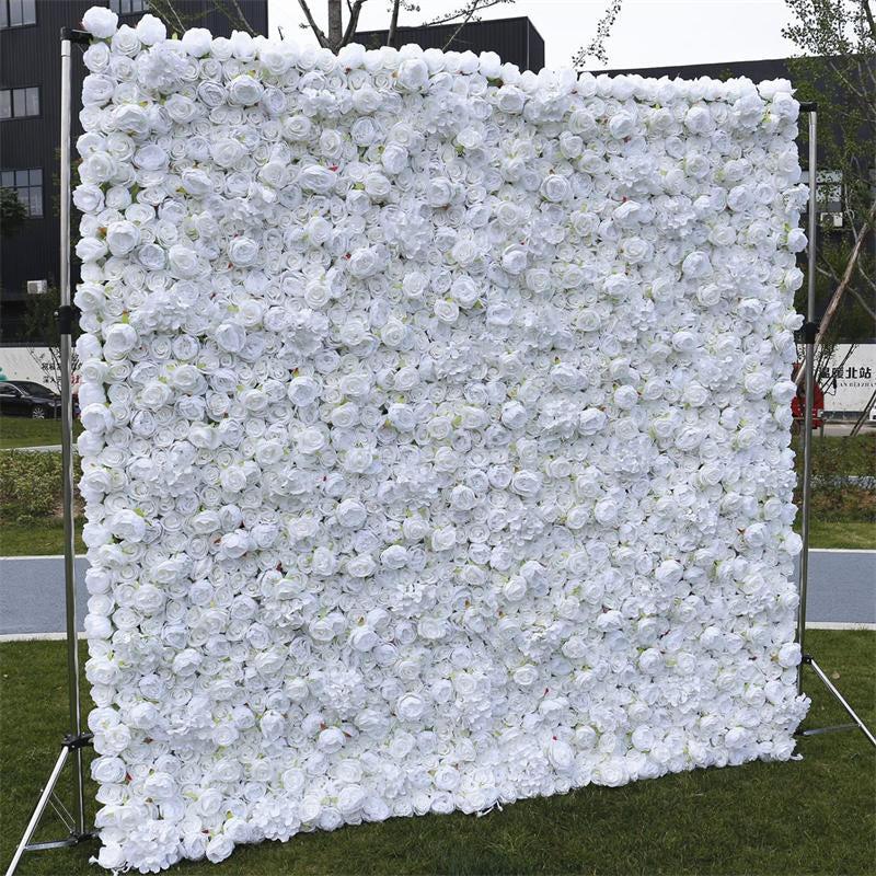 Aperturee White Faux Flower Wall Panels For Wedding Decoration, 4 x 8 ft (1.2 x 2.4 m), 608 USD, artificial flower wall, S0D4823-S