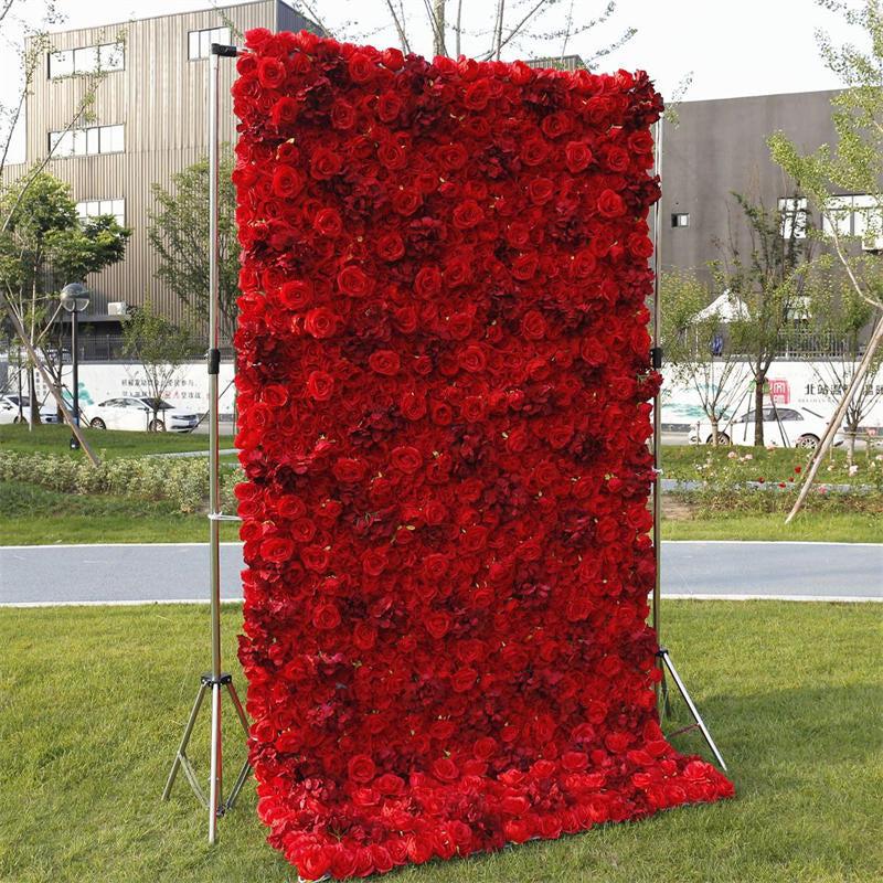 Aperturee Red Faux Flower Wall Panels Wholesale Party Decor, 4 x 8 ft (1.2 x 2.4 m), 641 USD, artificial flower wall, S0D4826-S