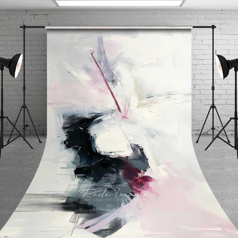 Aperturee Abstract Black and White Paint Backdrop, Minimalist Grey and Pink Art Photography Background for Portrait Studio