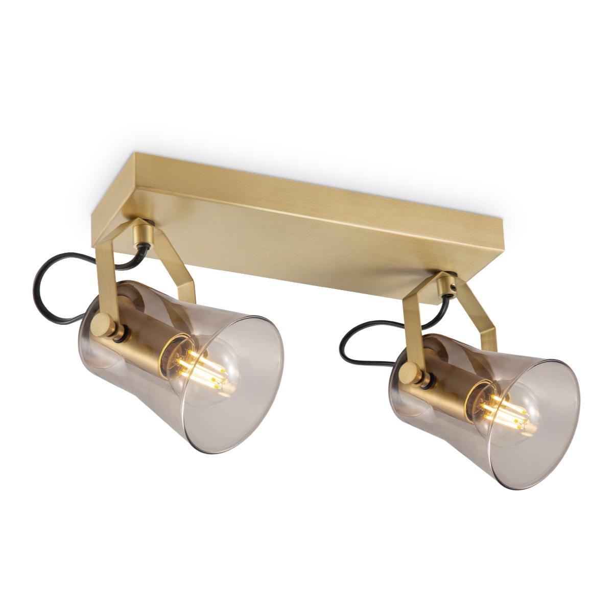 Industriële Plafondspots - messing - Met 2 E14 Fitting - Metaal en Glas Spotlights - 27 x 18 x 18.5cm - Voor woonkamer en slaapkamer - Lichtbron