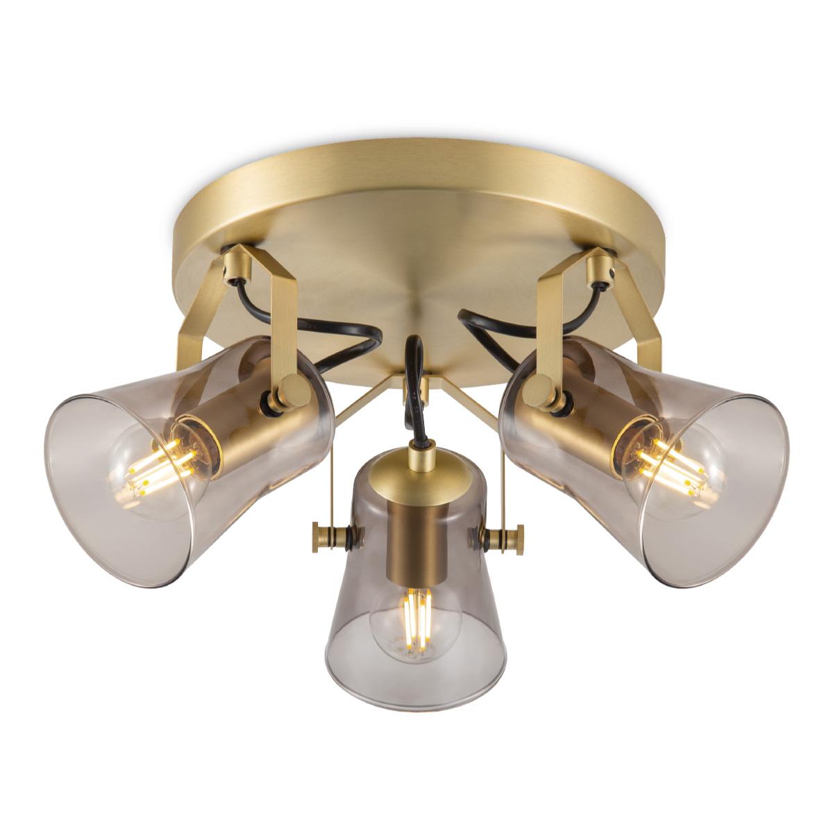 Industriële Plafondspots - messing - Met 3 E14 Fitting - Metaal en Glas Spotlights - 23 x 30 x 18.5cm - Voor woonkamer en slaapkamer - Lichtbron