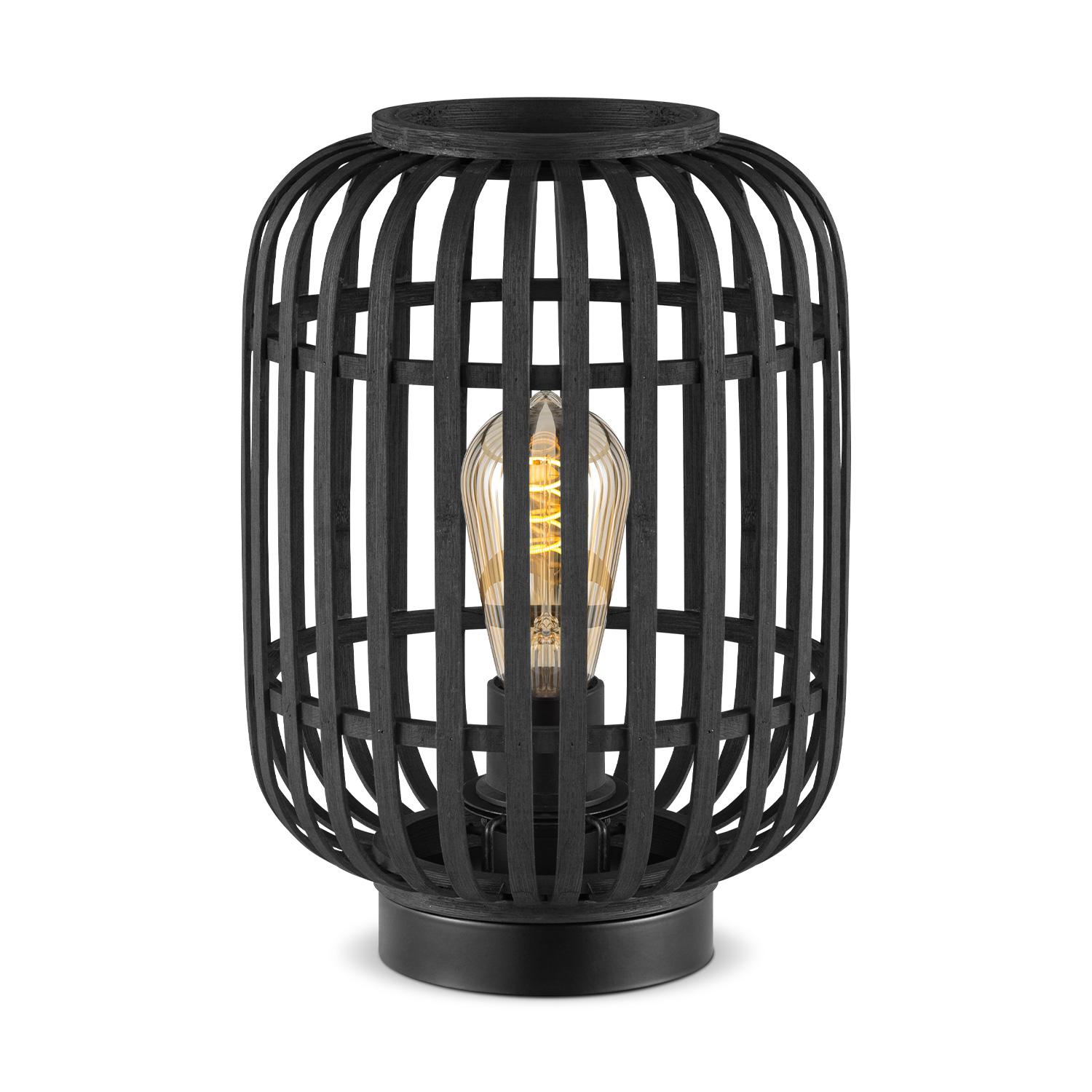 Boheemse stijl Tafellamp - Bamboe Lampenkap - Cilinder - Zwart - Ø21,5 x 30 cm - E27 fitting - Ontworpen voor gebruik in slaapkamers en studeerkamers - Met schakelaar