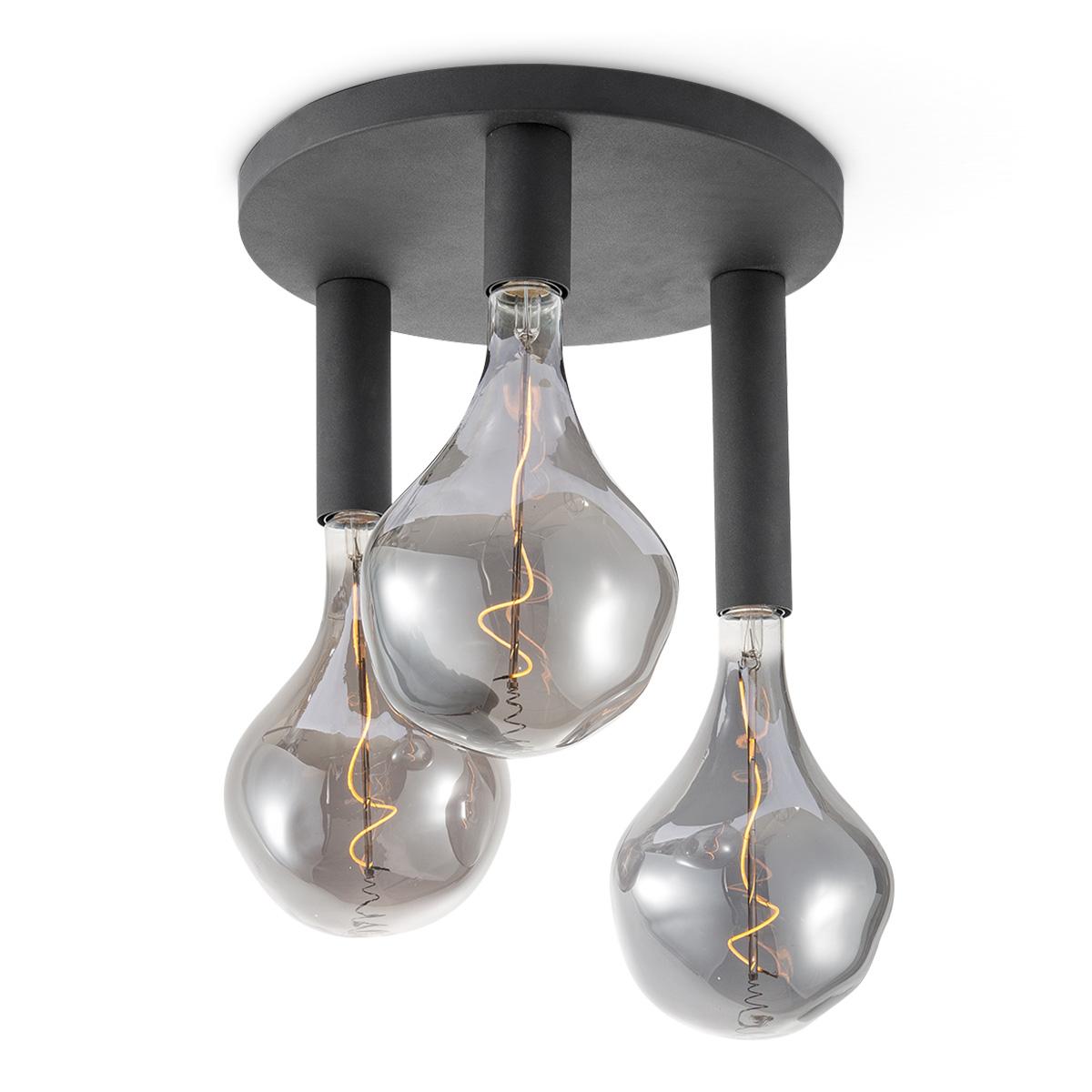 LED Plafondlamp Rond - Ø35cm - Metaal - 3 Hoogtes tot 23cm - Zwart - Modern Design - set met 3 E27 Lamphouder - Voor Woonkamer en Slaapkamer en