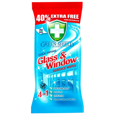 Green Shield Glass & Window Cleaning Wipes 70 pcs