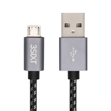 3sixT USB-A 2.0 to Micro USB Nylon Charging Cable - 0 30 m