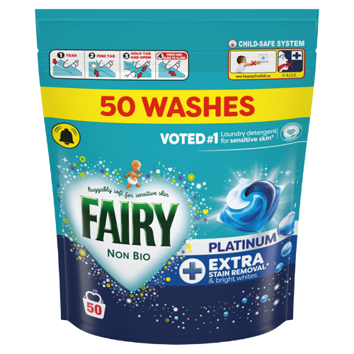 Fairy Non Bio Platinum Extra Stain Removal Laundry Detergent Pods - 50 pcs
