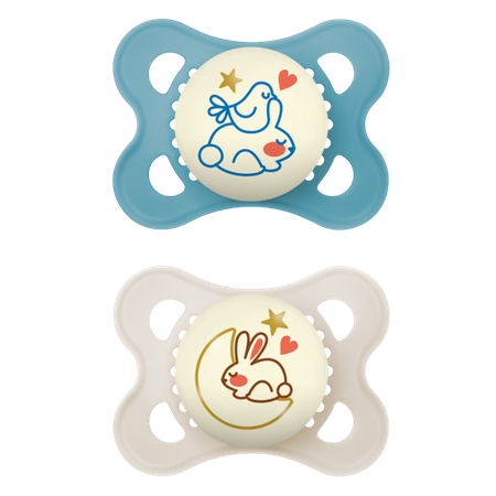 MAM Night Bird, Rabbit & Moon Design 0-6m Pacifier – 2 pcs