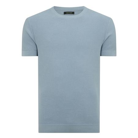 Remus Uomo Slim Fit Wafffle Knitted Crew Neck T-shirt - Blue - L