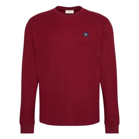 Calvin Klein Jeans Long Sleeve Waffle Badge Crew T-shirt - Red - XL