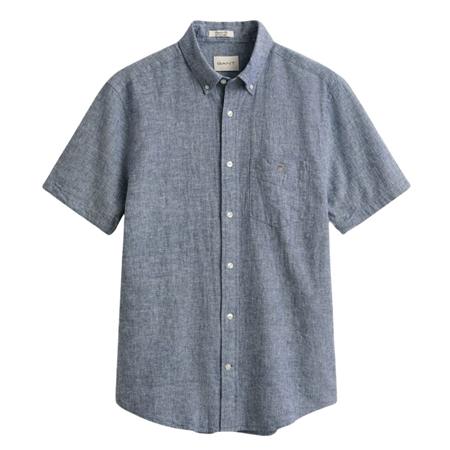 Gant Reg Cotton Linen Ss Shirt - Blue - M