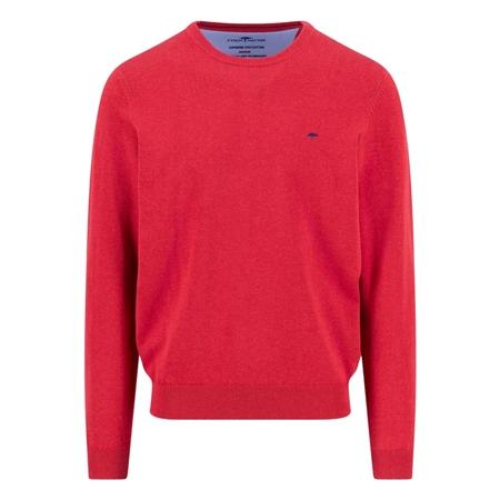 Fynch Hatton Fine Knit Cotton Crewneck Sweater - Red - XL