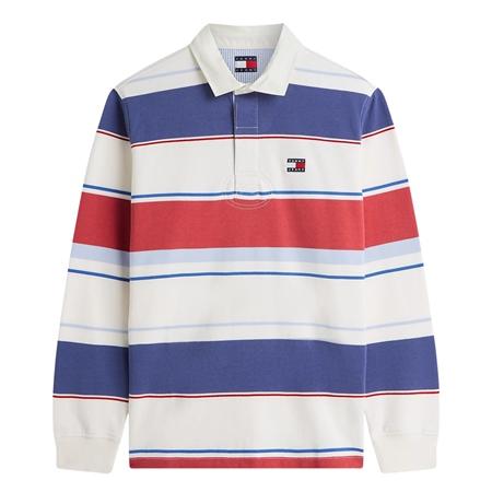 Tommy Jeans Relaxed Fit Mixed Stripe Rugby Shirt - Beige - XS