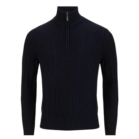 6th Sense Aran 1/4 Zip Jumper - Navy - L