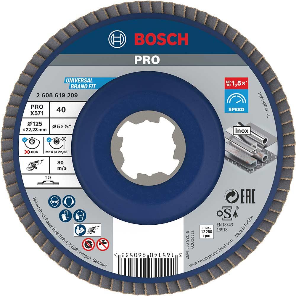 Bosch PRO X Lock Zirconium Abrasive Straight Flap Disc 125mm 40g Pack of 1