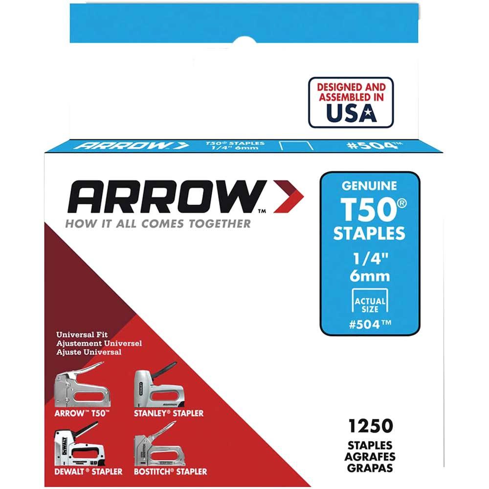 Arrow T50 Steel Staples For T50 Heavy Duty Hand Staple Gun 6mm Pack of 1250