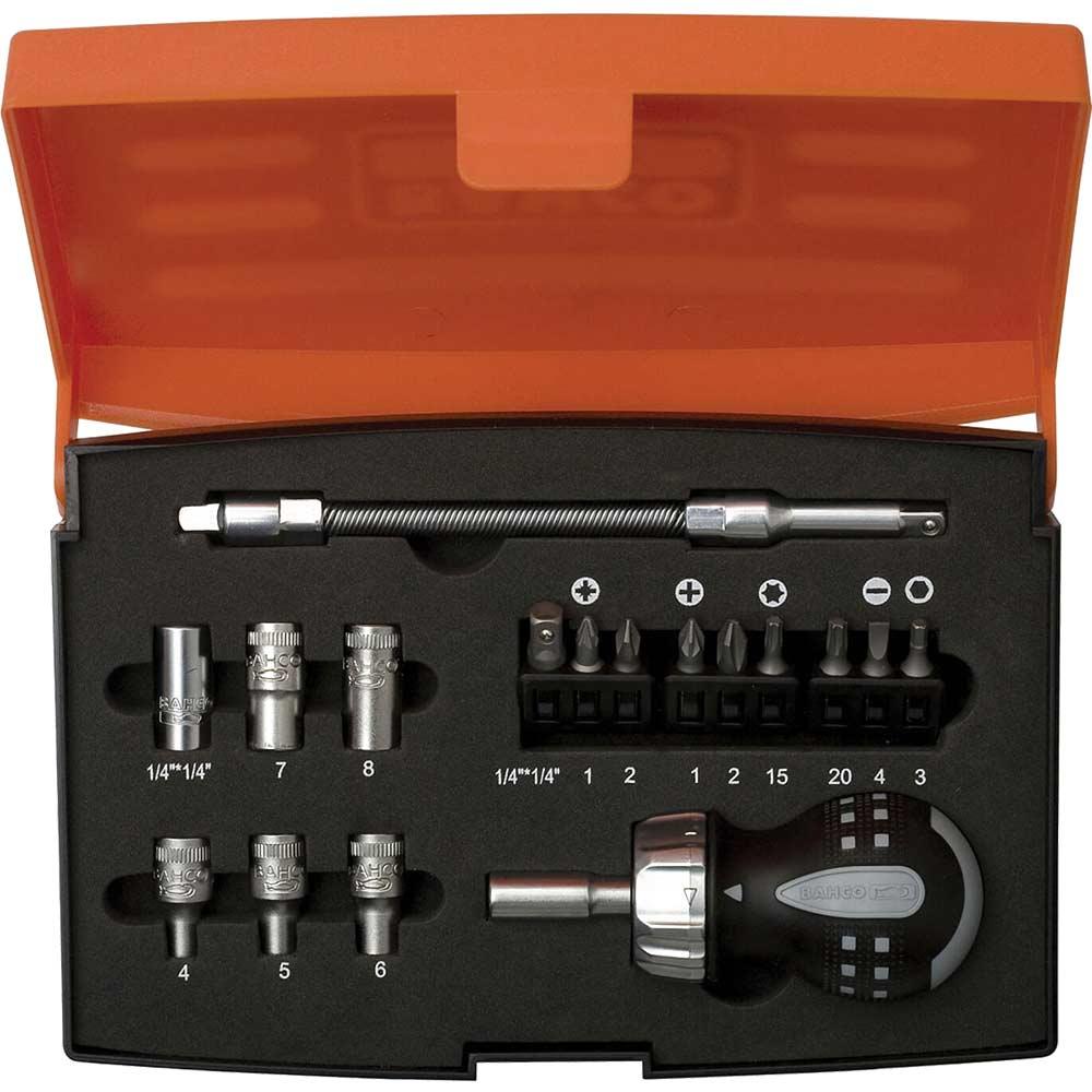 Bahco 18 Piece Stubby Ratchet Screwdriver and Bit Set 1/4"