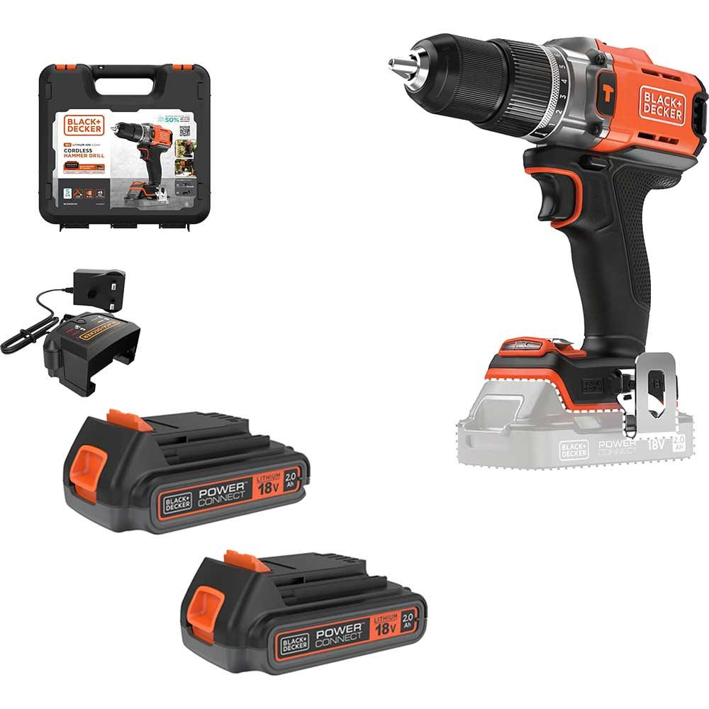 Black and Decker BCD383 18v Cordless Combi Drill 2 x 2ah Li-ion Battery Charger Case