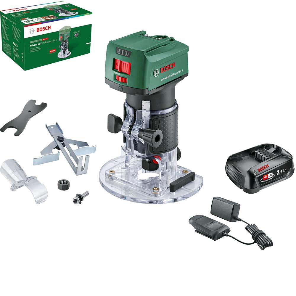 Bosch ADVANCEDTRIMROUTER 18V-8 P4A 18v Cordless Trim Router 1 x 2.5ah Li-ion Battery Charger No Case