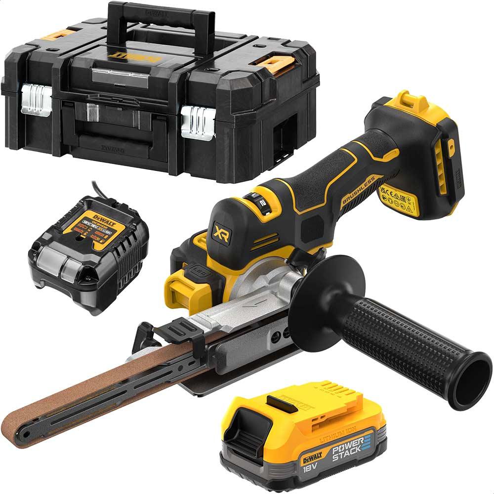 DeWalt DCM200 18v XR Cordless Brushless Belt Sander 1 x 1.7ah Li-ion Powerstack Battery Charger Case