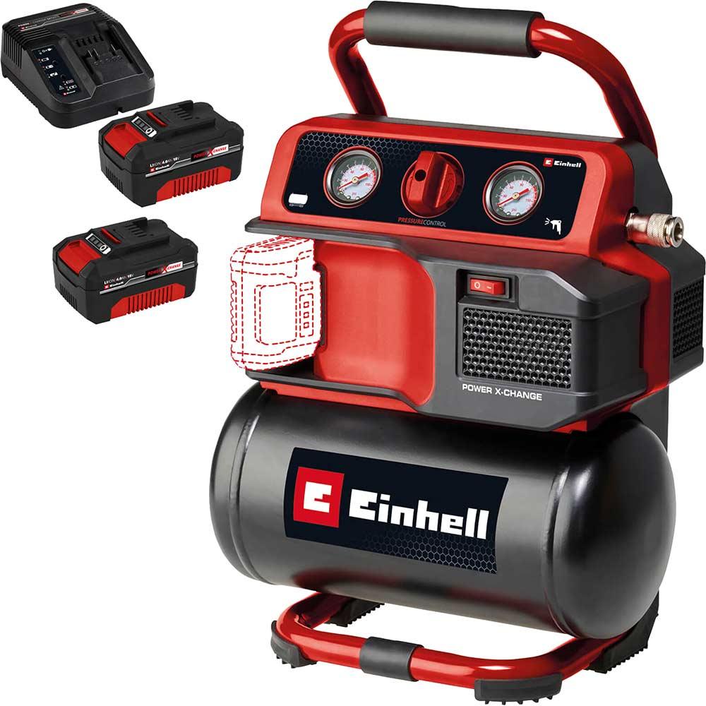 Einhell TE-AC 18/75 Li OF 18v Cordless Oil Free Air Compressor 5 Litre 2 x 4ah Li-ion Battery Charger