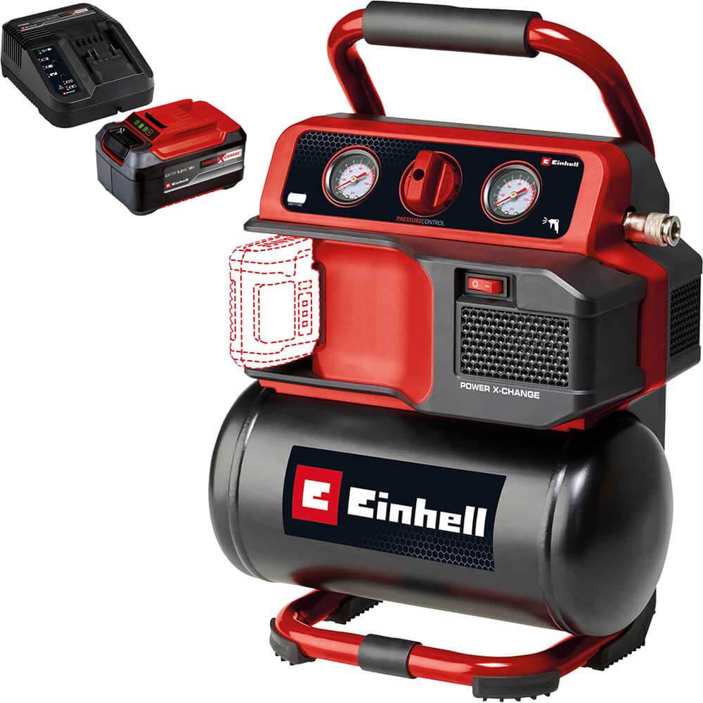 Einhell TE-AC 18/75 Li OF 18v Cordless Oil Free Air Compressor 5 Litre 1 x 5.2ah Plus Li-ion Battery Charger