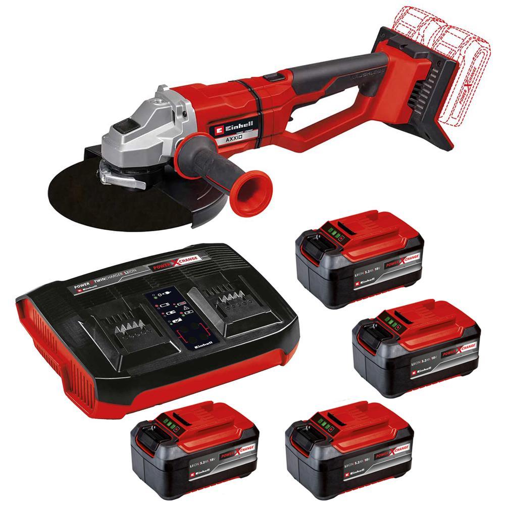 Einhell Professional AXXIO 36/230 Q 36v Cordless Brushless Angle Grinder 230mm 4 x 5.2ah Plus Li-ion Twin or Dual Battery Charger No Case