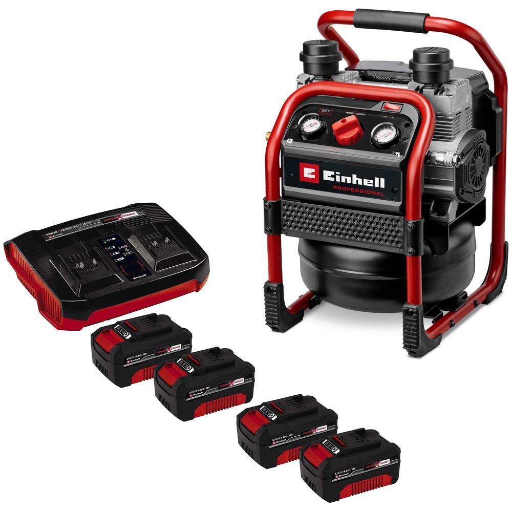 Einhell Professional SILENZZO 36/210 36v Cordless Air Compressor 4 x 4ah Li-ion Twin or Dual Battery Charger