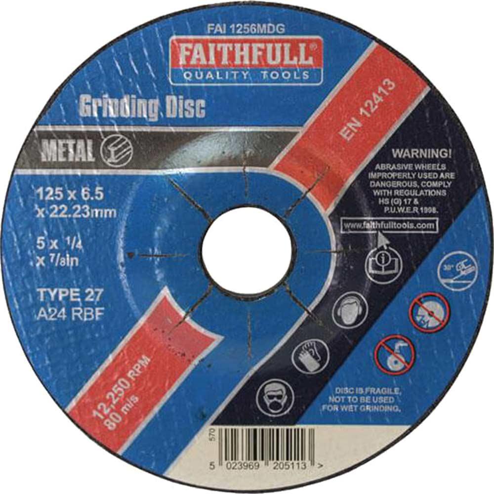 Faithfull Depressed Centre Metal Grinding Disc 125mm 6.5mm 22mm