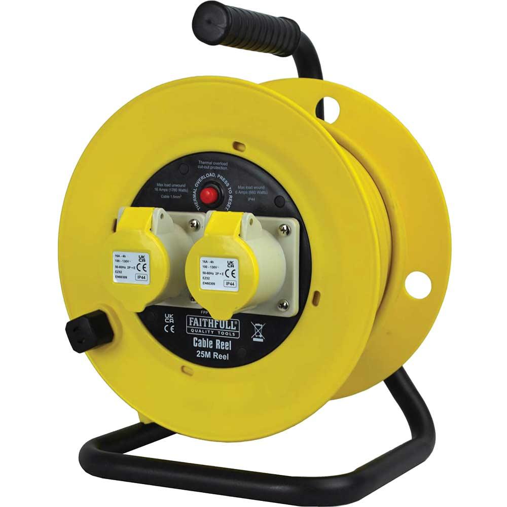 Faithfull 2 Socket Cable Extension Reel 110v 25m