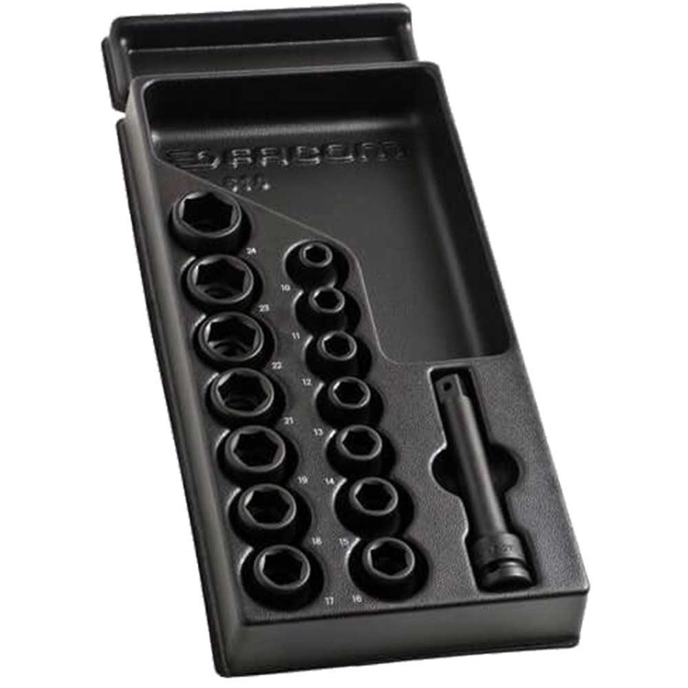Facom 15 Piece 1/2" Drive Hexagon Impact Socket Set Metric in Module Tray 1/2"