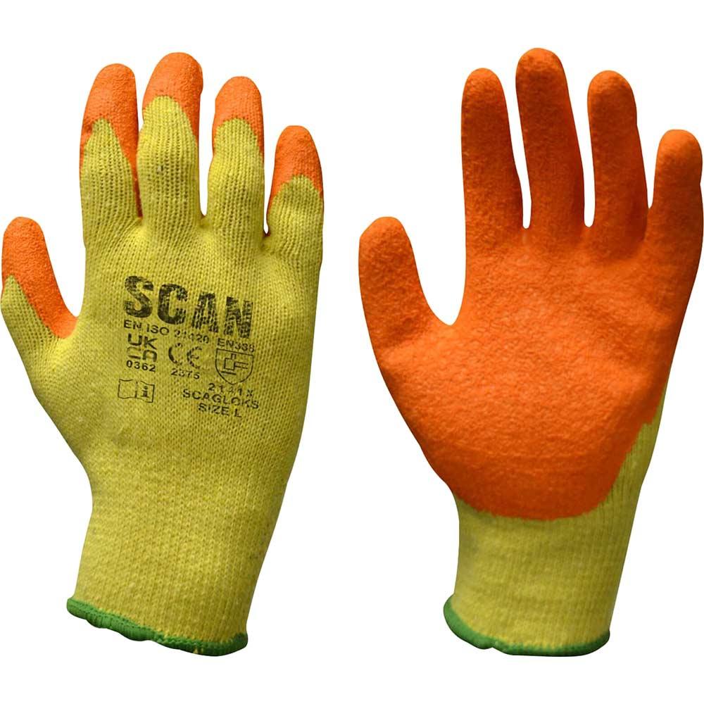 Scan Knit Shell Latex Palm Gloves Orange / Yellow XL Pack of 12