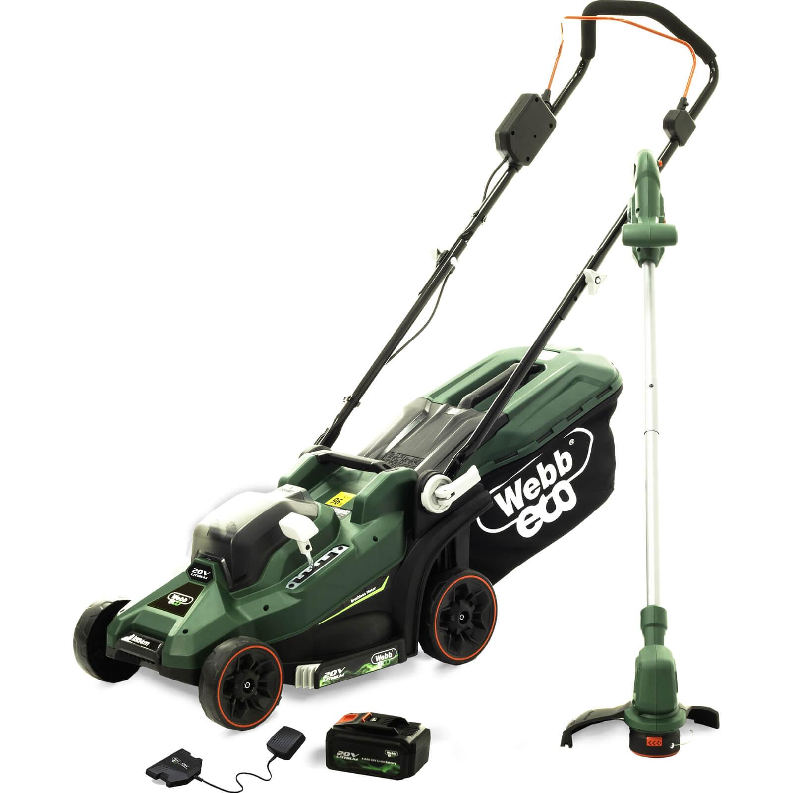 Webb Eco 20v Cordless Lawnmower and Grass Trimmer Garden Power Tool Kit