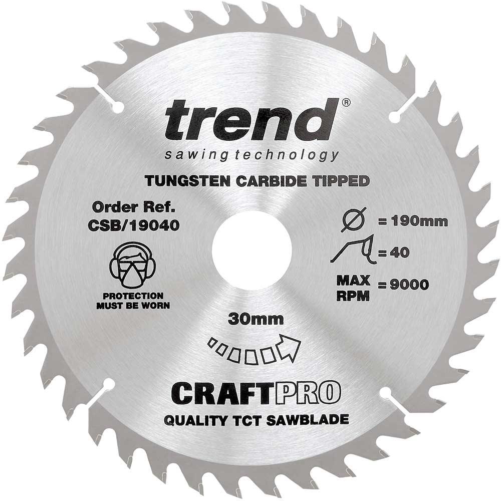 Trend CRAFTPRO Non Stick Wood Cutting Saw Blade 190mm 40T 30mm