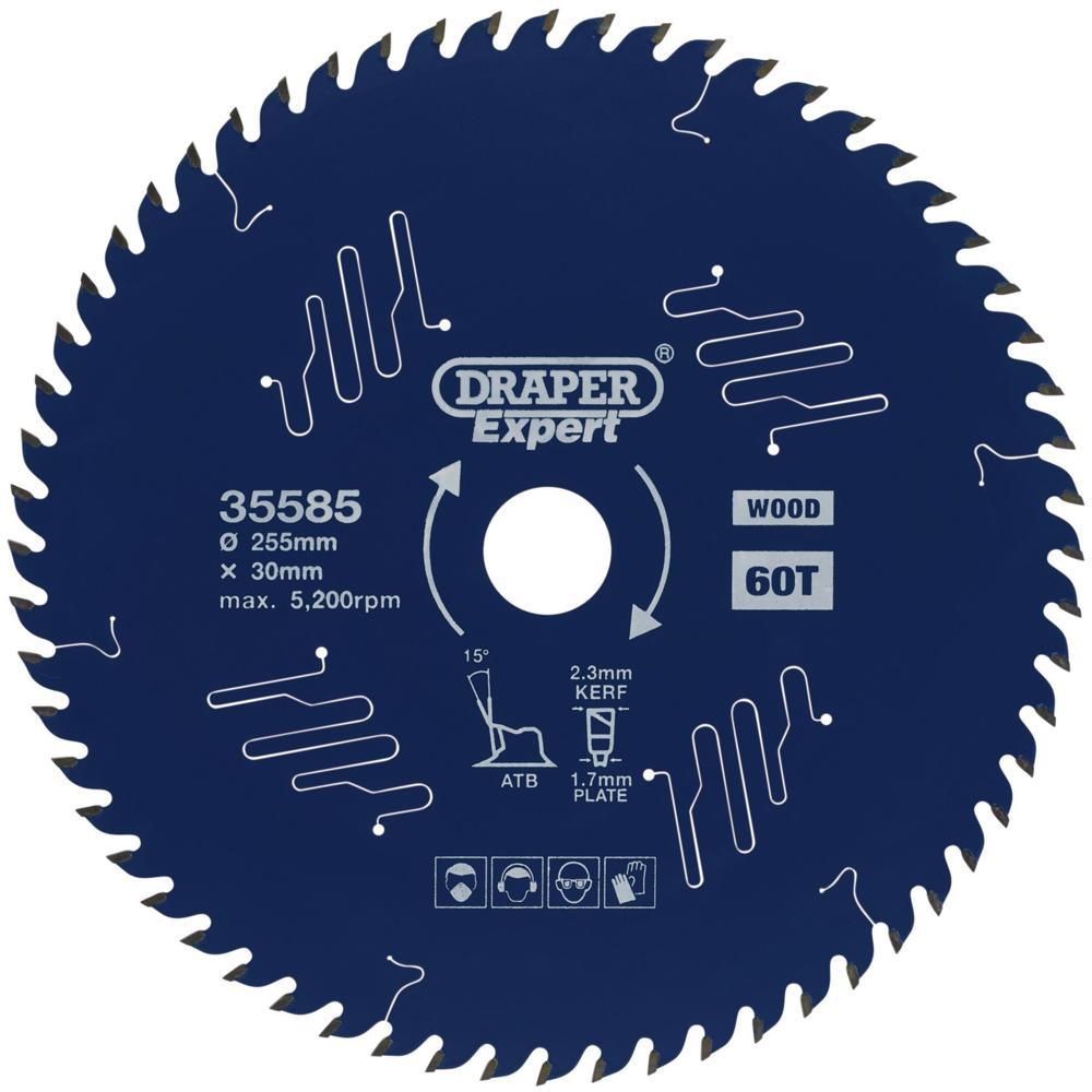 Draper Expert PTFE TCT Circular Saw Blade for Wood 255mm 60T 30mm