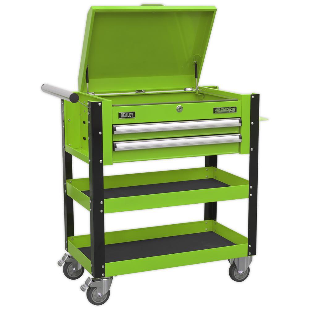 Sealey 2 Drawer Heavy Duty Mobile Tool and Parts Trolley Green & Black