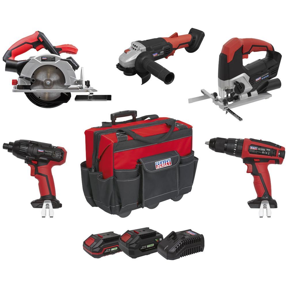 Sealey CP20V 20v Cordless 5 Piece Power Tool Kit 1 x 2ah & 1 x 4ah Li-ion Battery Charger Bag