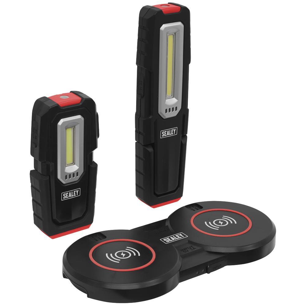 Sealey 2 Piece Inspection Light Set with Wireless Charging Base Black / Red