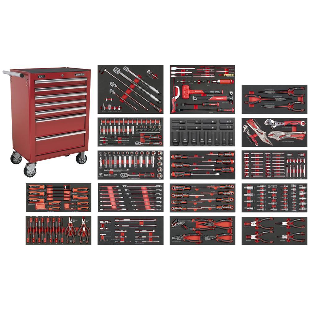 Sealey Superline Pro 7 Drawer Roller Cabinet and 305 Piece Tool Kit Red