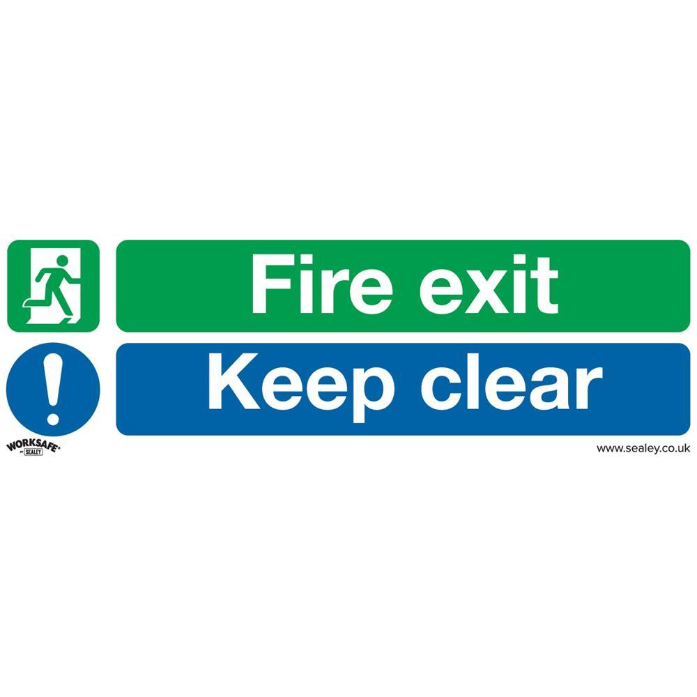 Sealey Rigid Plastic Fire Exit Keep Clear Sign 300mm 100mm Standard