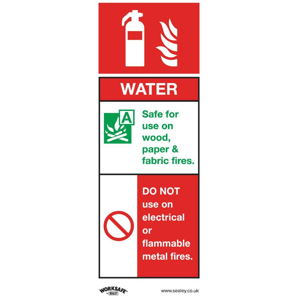 Sealey Self Adhesive Vinyl Water Fire Extinguisher Sign 75mm 210mm Standard