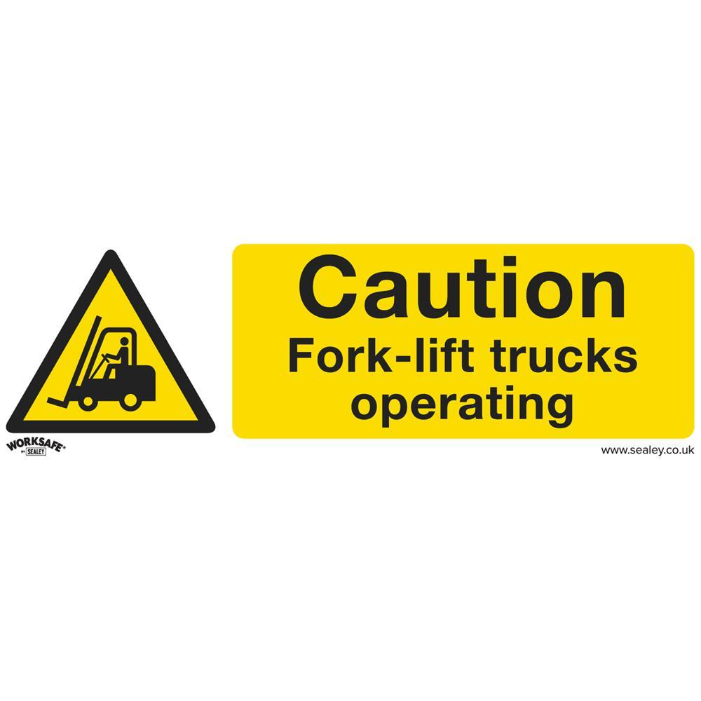 Sealey Self Adhesive Vinyl Caution Fork Lift Trucks Sign 300mm 100mm Standard