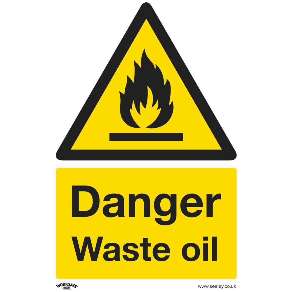 Sealey Rigid Plastic Danger Waste Oil Sign Pack of 10 200mm 300mm Standard